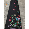 Formal Black 100 Polyester Wool Peach Embroidery Fabric